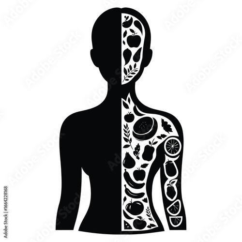 Nutrition coaching silhouette human body anatomy health lifestyle diet wellness concept 
