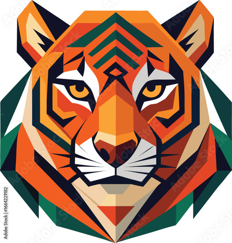 Geometric Tiger Illustration Bold Angular Design Striking Feline Art Modern Minimalist Style Eye Catching Animal Portrait Vivid Colors