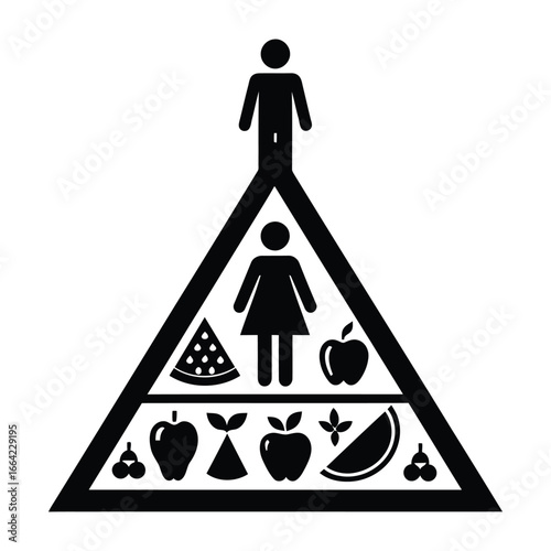 Nutrition pyramid silhouette healthy eating advice and coaching guidance for balanced diet 