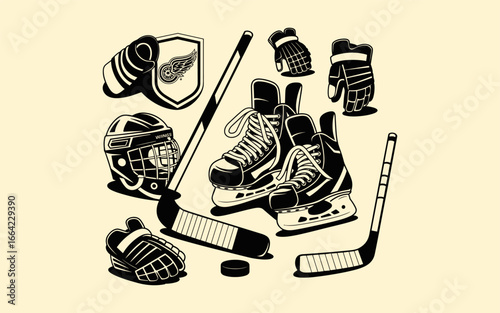 Hockey vector design, vector illustration, Hockey design, silhouette style.
