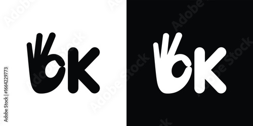 OK Hand Sign with Letters on Split Tone Background