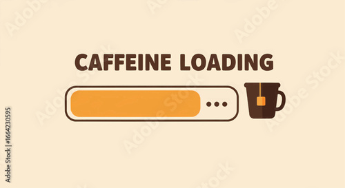 Caffeine Loading progress bar with tea cup icon, graphic design for coffee and tea lovers