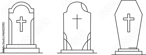 Gravestone icon illustration, tombstone with cross, funeral symbol, cemetery headstone design, RIP grave marker, death memorial stone, gothic funeral art