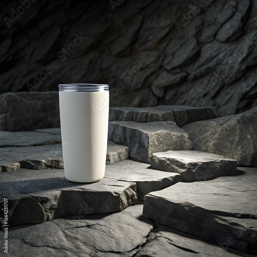 Minimal White Tumbler Mockup on Stone Surface