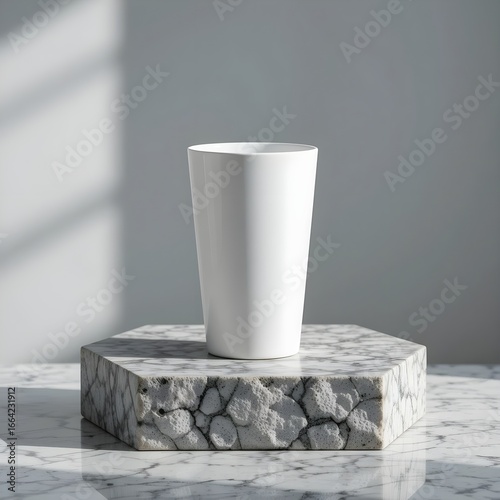 Minimal White Tumbler Mockup on Stone Surface