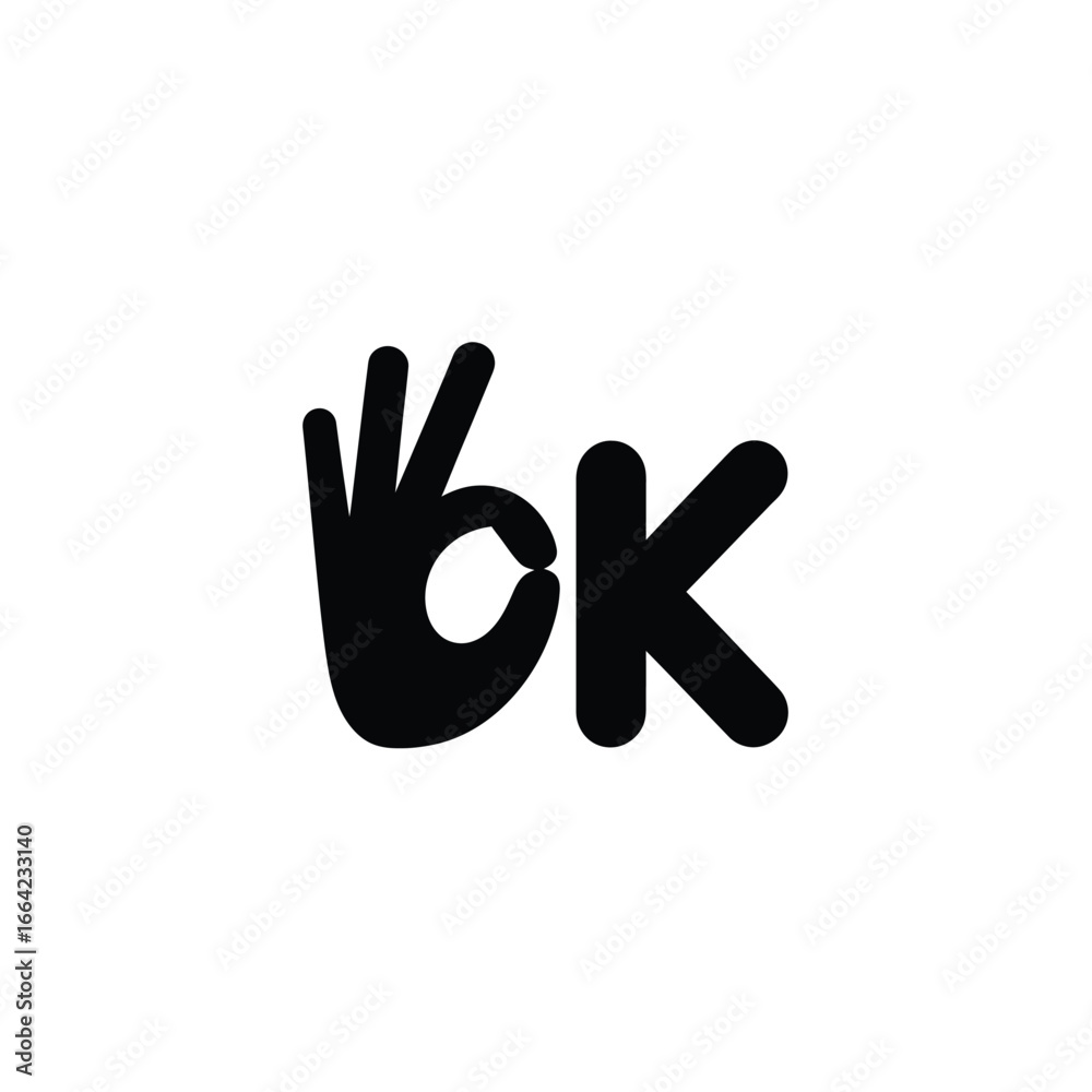 Obraz premium Transparent Ok Hand Sign With K Letter, Gesture Agreement, Success, Approval Shape