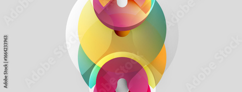 Abstract colorful shapes overlap, creating dynamic visual effect. Soft gradients, smooth curves define composition. Light highlights add depth.