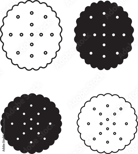 Four round crackers with perforations and wavy edges in  Silhouette and Line art Style