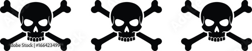 Skull and crossbones symbol, danger warning icon, toxic hazard illustration, pirate flag design, death symbol vector, poison alert sign