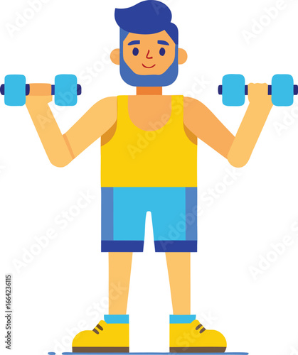 Man lifting dumbbells isolated on white background, exercising his arms for fitness and strength training