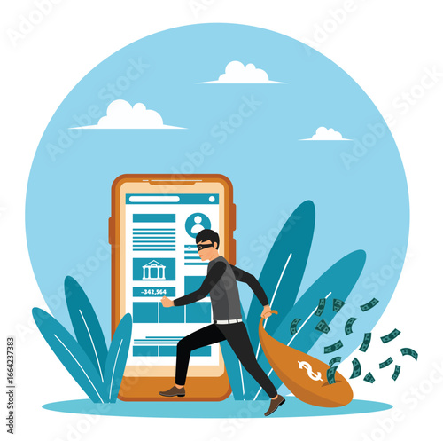 Call center fraud concept or scam stealing money from mobile banking application.