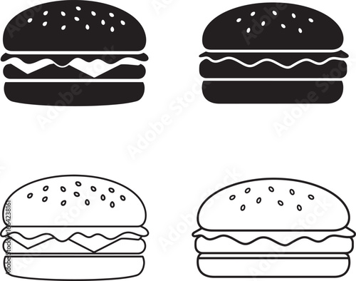 Simple  Silhouette and Line art Style burger icons