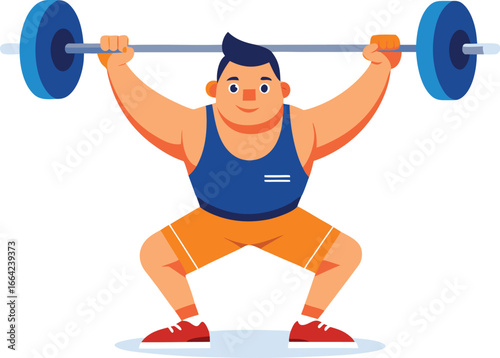 Man is lifting barbell isolated on white background