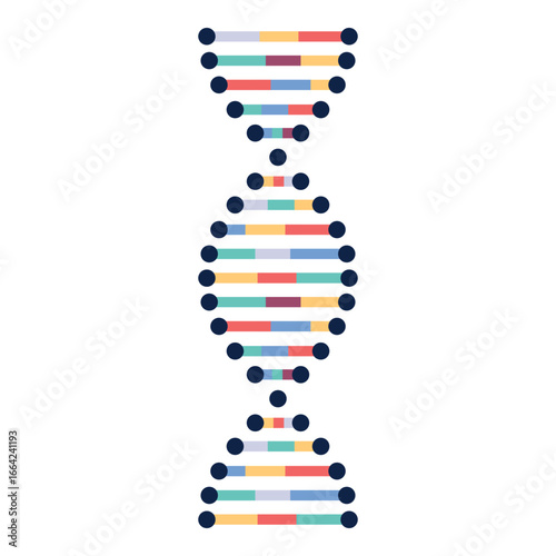 Vertical colorful DNA helix icon symbolizing genetics, science, biology, healthcare, and biotechnology concepts.