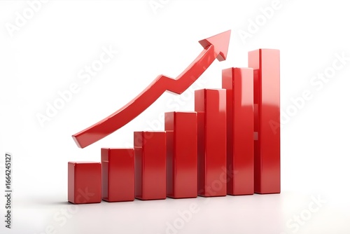 Free Download Red bar graph with upward arrow, 3D, white background. - GFXLoad