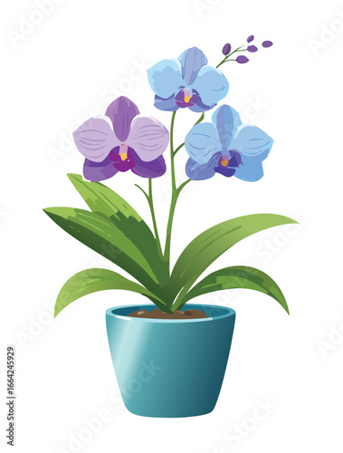 Wallpaper Mural A classic and beautiful illustration of a light purple and blue Phalaenopsis orchid plant with multiple delicate blooms, presented in a simple blue pot, ideal for garden and home decor Torontodigital.ca