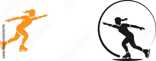 Dynamic Ice Skating Silhouette Vector Illustration of a Female Skater