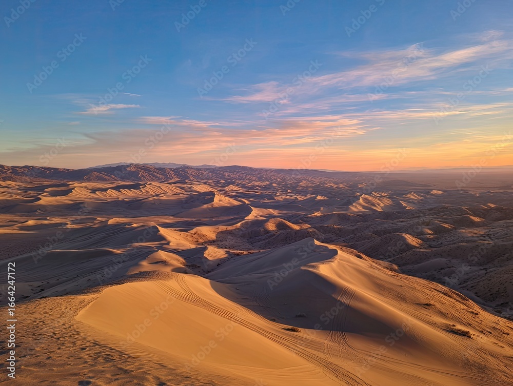 Fototapeta premium High-angle view of desert dunes at sunset