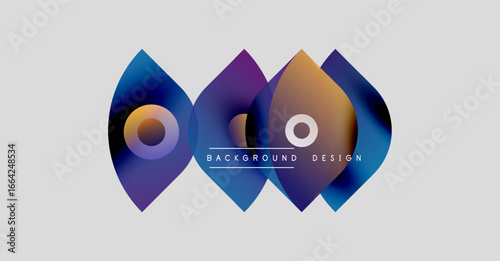 Abstract shapes, vibrant colors, modern design. Gradient blends create dynamic visual impact. Simple background enhances focus.