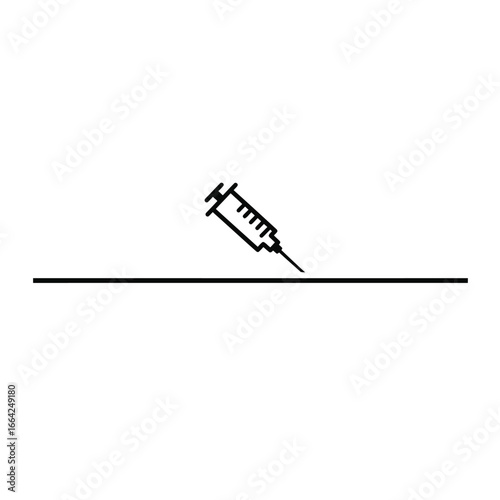 Syringe piercing horizontal line medical injection