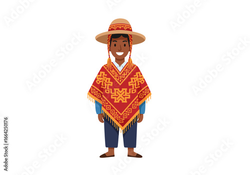 Man in Traditional Andean Poncho and Hat Illustration