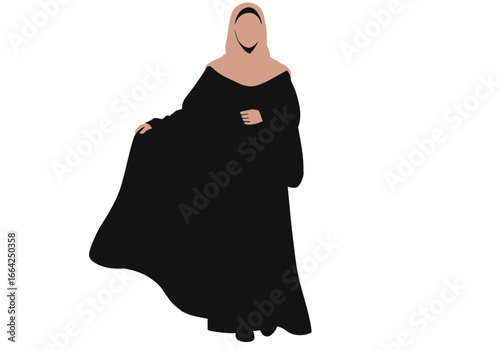 Woman in Black Abaya and Beige Hijab Illustration
