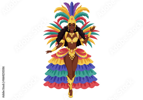 Woman in Colorful Carnival Costume with Feathers and Jewels