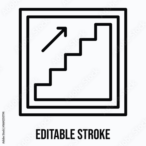 stair Up Sign Vector Icon, Isolated Vector Lineal Style Icon, Editable Stroke.