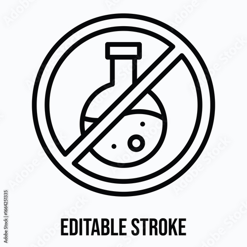No Chemical, No Glassware, No Flask, No Toxic Liquids Sign Vector Icon, Isolated Vector Lineal Style Icon, Editable Stroke.