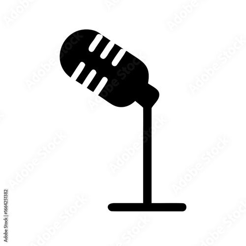 Microphone Icon Simple Black Silhouette of a Retro Microphone on Stand