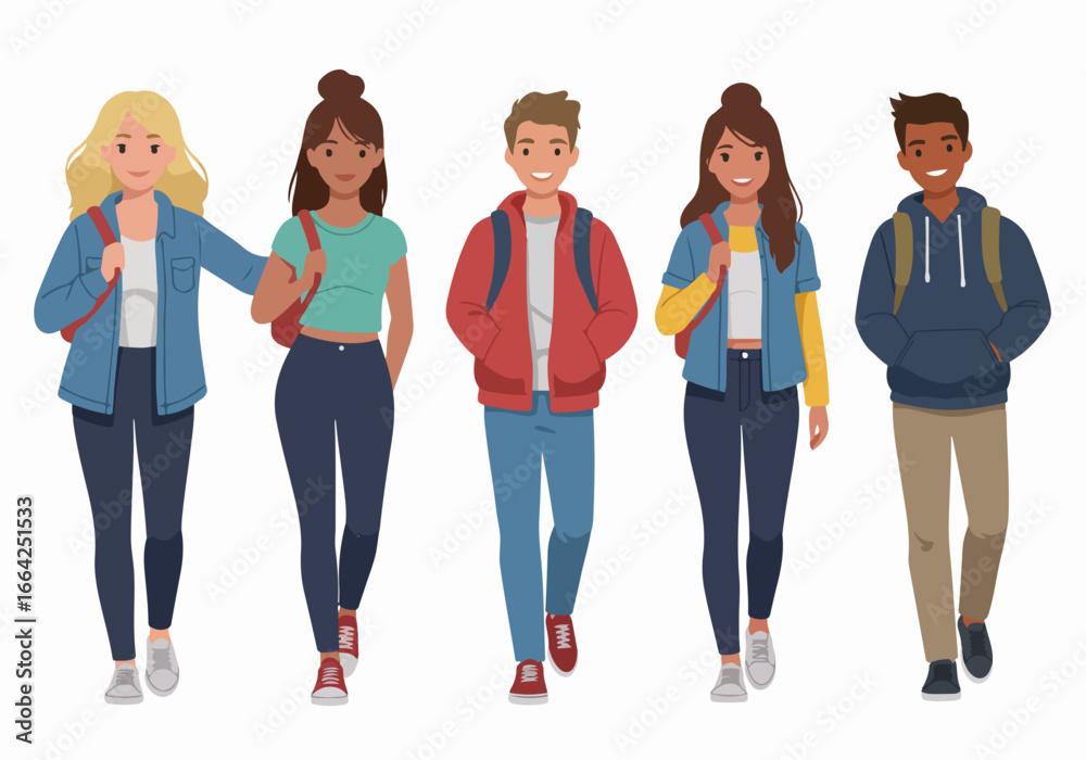 Obraz premium Group of diverse young people walking together
