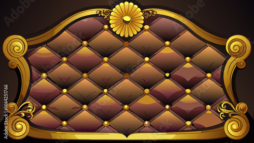 Vector art of luxurious golden headboard with a classic diamond pattern and ornate details, perfect for adding a touch of elegance to any bedroom design