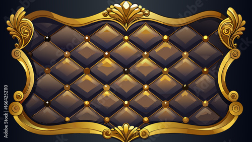 Vector art of ornate golden frame with quilted upholstery background, perfect for adding a touch of luxury and elegance to any design project or presentation