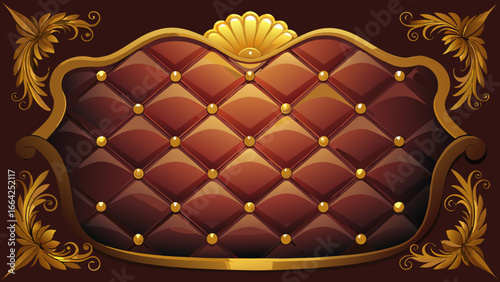 Vector art of elegant red quilted upholstery with golden frame, ideal for adding a touch of vintage luxury to your design, perfect for backgrounds and more