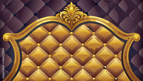 Vector art of luxurious golden quilted headboard with ornate frame, perfect for adding a touch of elegance and sophistication to any design project or presentation