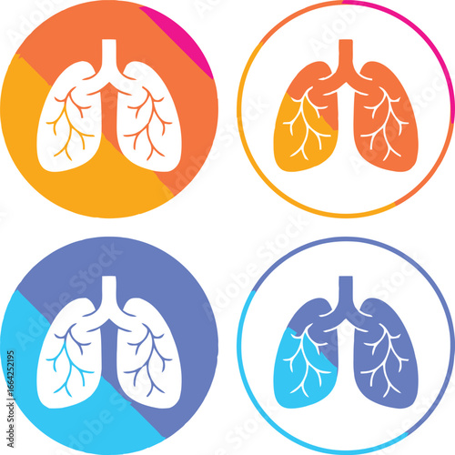 Four stylized icons of human lungs in different colored circles representing health and science