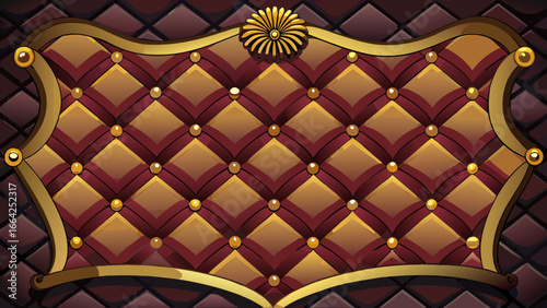 Vector art of elegant quilted upholstery with golden accents creates a luxurious and decorative background for various design projects and interior decoration