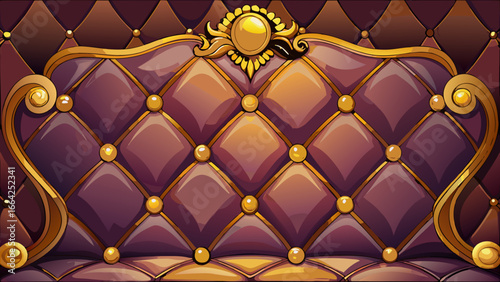 Vector art of luxurious quilted headboard with golden trim, a vintage and elegant design element perfect for adding a touch of royalty to any interior