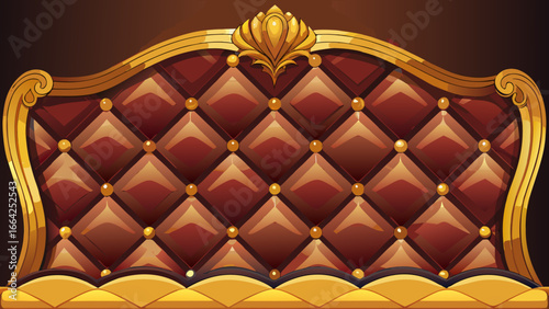 Vector art of a luxurious red and gold headboard with a quilted design, perfect for adding a touch of elegance to any bedroom interior design project