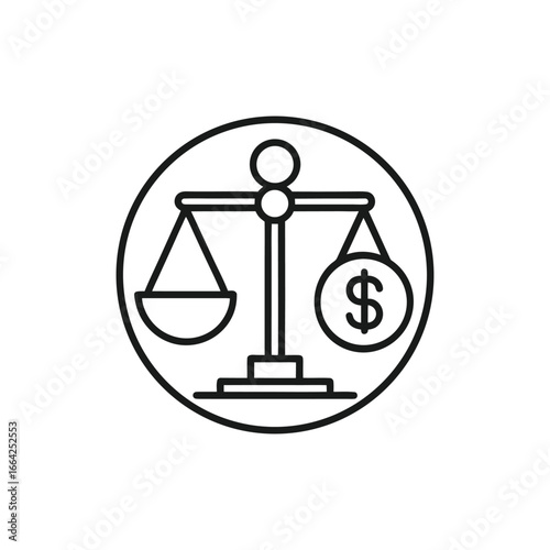 Balance scale with dollar sign representing financial justice, economic equilibrium, and fair investment opportunities