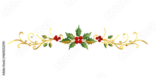 Festive gold swirl with holly and red berries