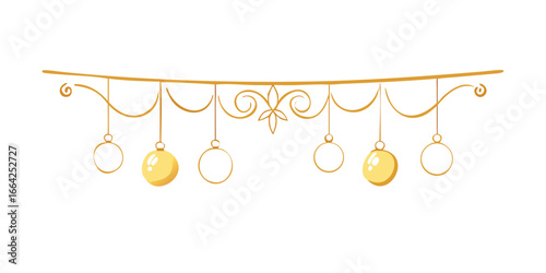 Hanging gold baubles on curved holiday string