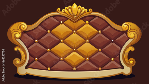 Vector art of luxurious brown and gold quilted headboard with ornate golden frame, perfect for adding a touch of elegance to any bedroom interior design