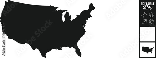 Black silhouette of the united states of america map with a small legend