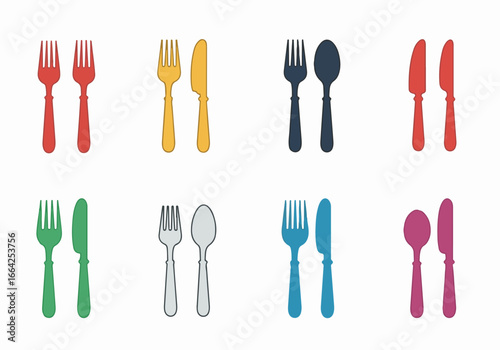 Colorful cutlery set with transparent background