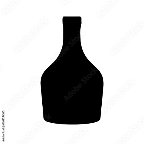 Elegant black silhouette of a classic cognac or brandy bottle, a minimalist vector icon for liquor and spirits isolated on a white background