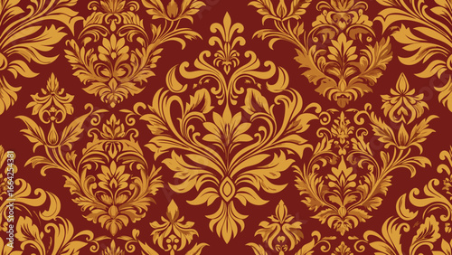 Vector art of golden damask pattern background with vintage floral ornament and decorative design for wallpaper, textile, and wrapping paper