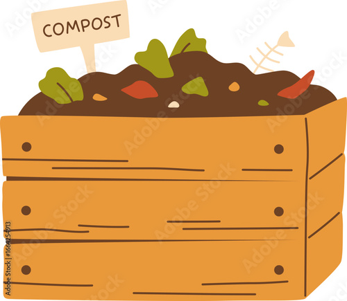 Compost Pile in Wooden Bin