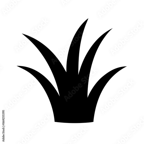 A simple black silhouette of a clump of grass on a white background