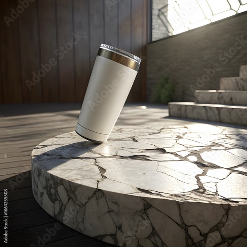 White Tumbler Mockup with Natural Plants and Wood